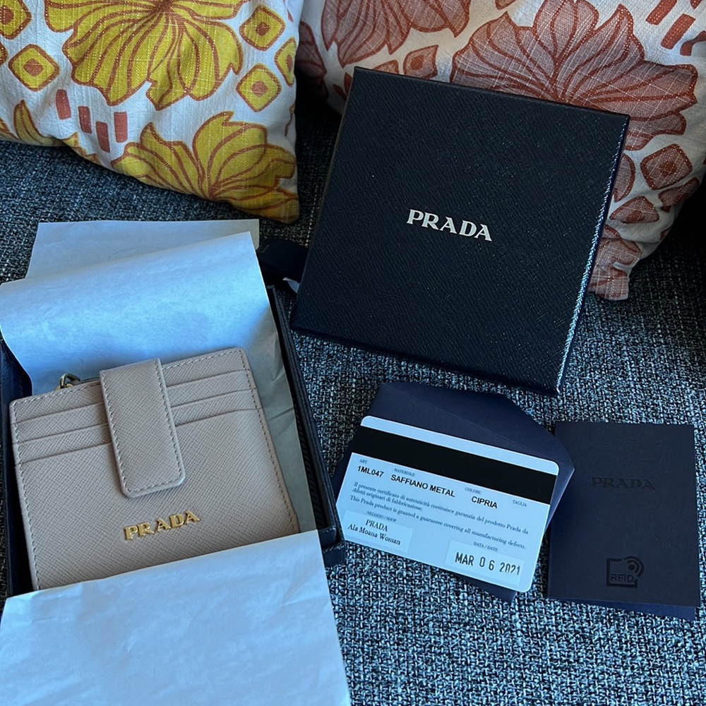 Prada Saffiano Leather Wallet in Beige